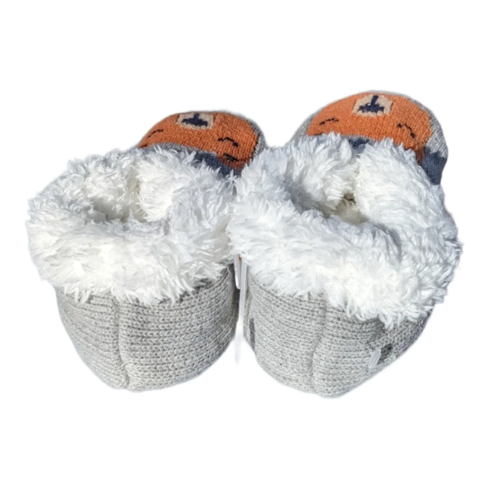 Gymboree S 5-6 Joy/Peace Bear Knit Grey Slippers W/ Nonslip Sole